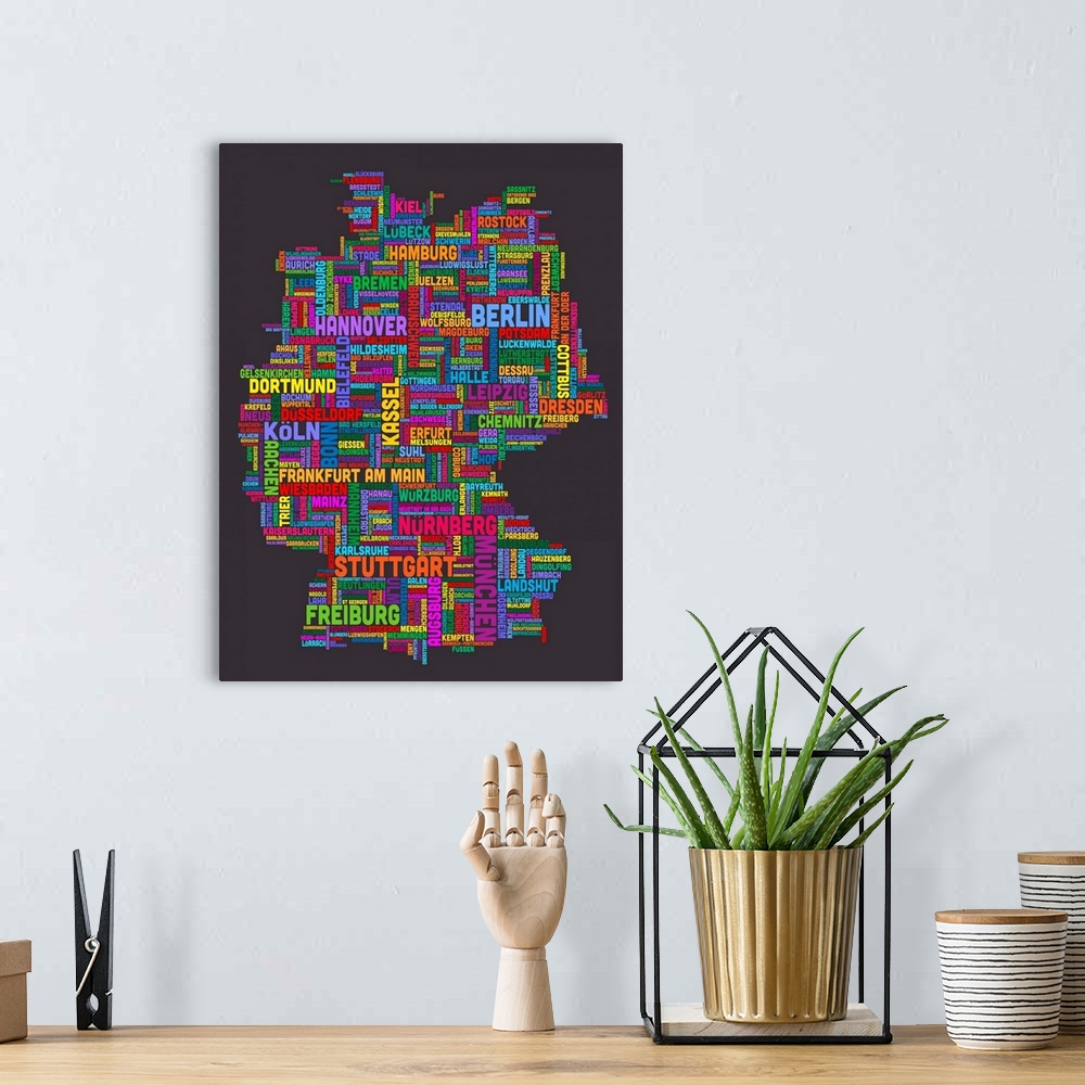 A bohemian room featuring German Cities Text Map, Multicolor on Grey