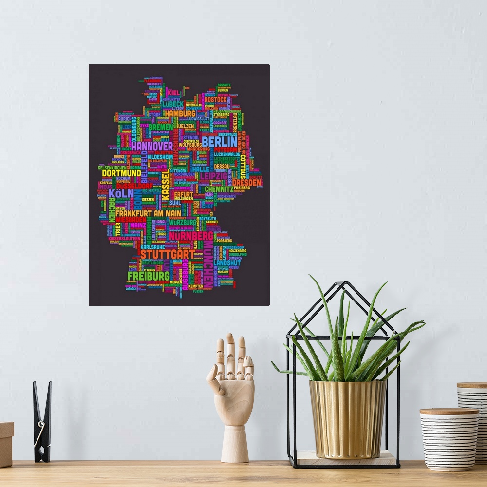 A bohemian room featuring German Cities Text Map, Multicolor on Grey