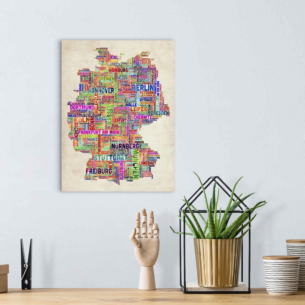 A bohemian room featuring German Cities Text Map, Multicolor on Parchment