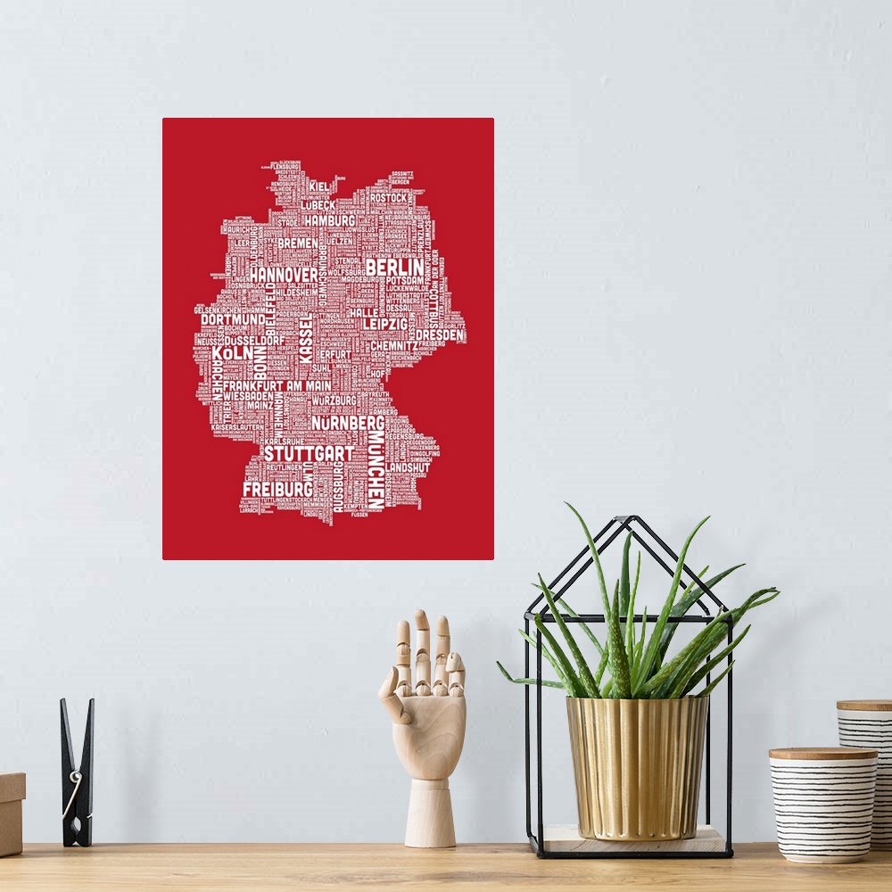A bohemian room featuring German Cities Text Map, Red