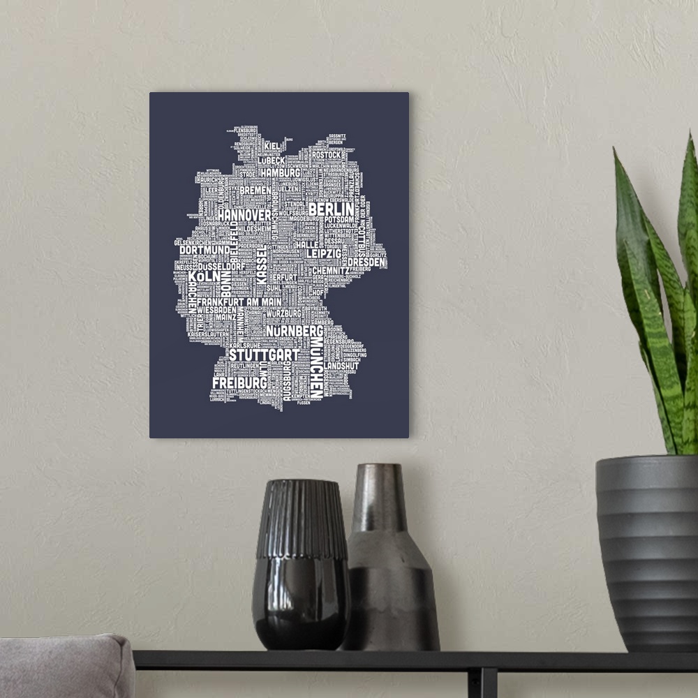 A modern room featuring German Cities Text Map, Slate