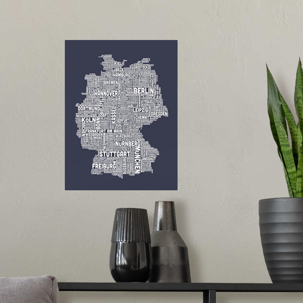 A modern room featuring German Cities Text Map, Slate