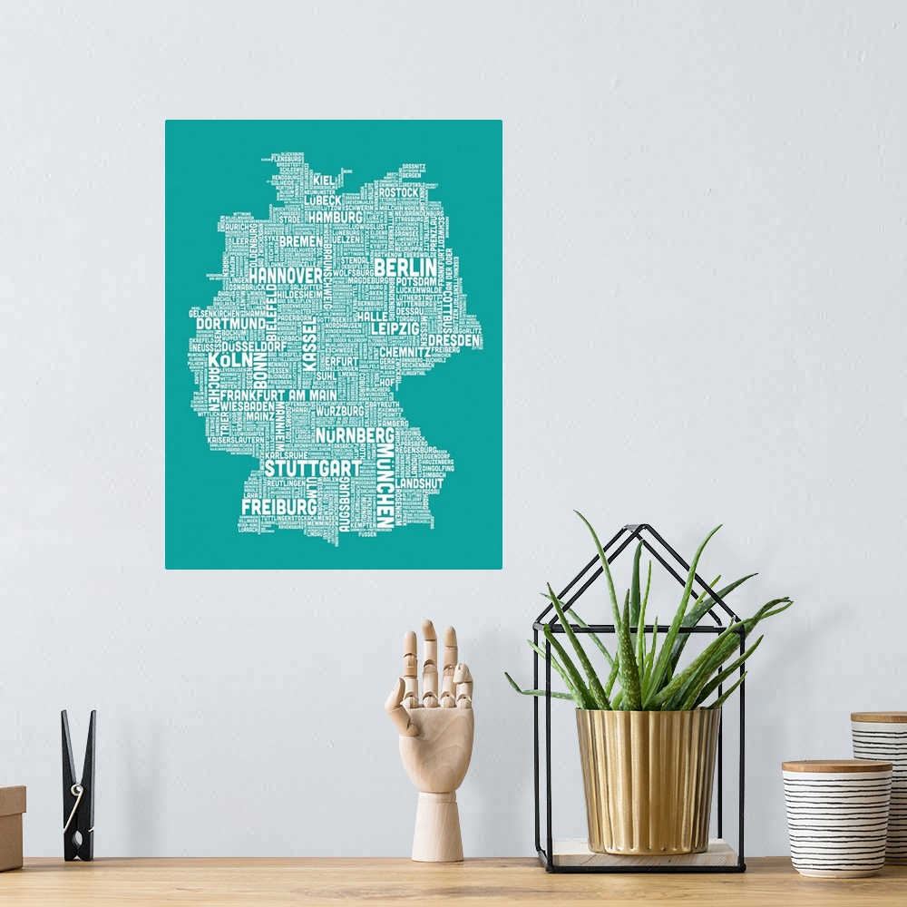 A bohemian room featuring German Cities Text Map, Turquoise
