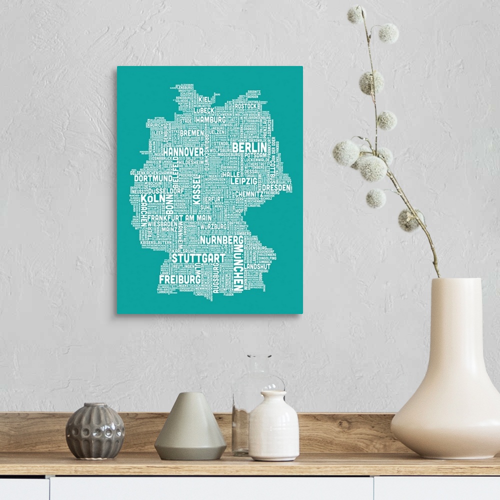 A farmhouse room featuring German Cities Text Map, Turquoise