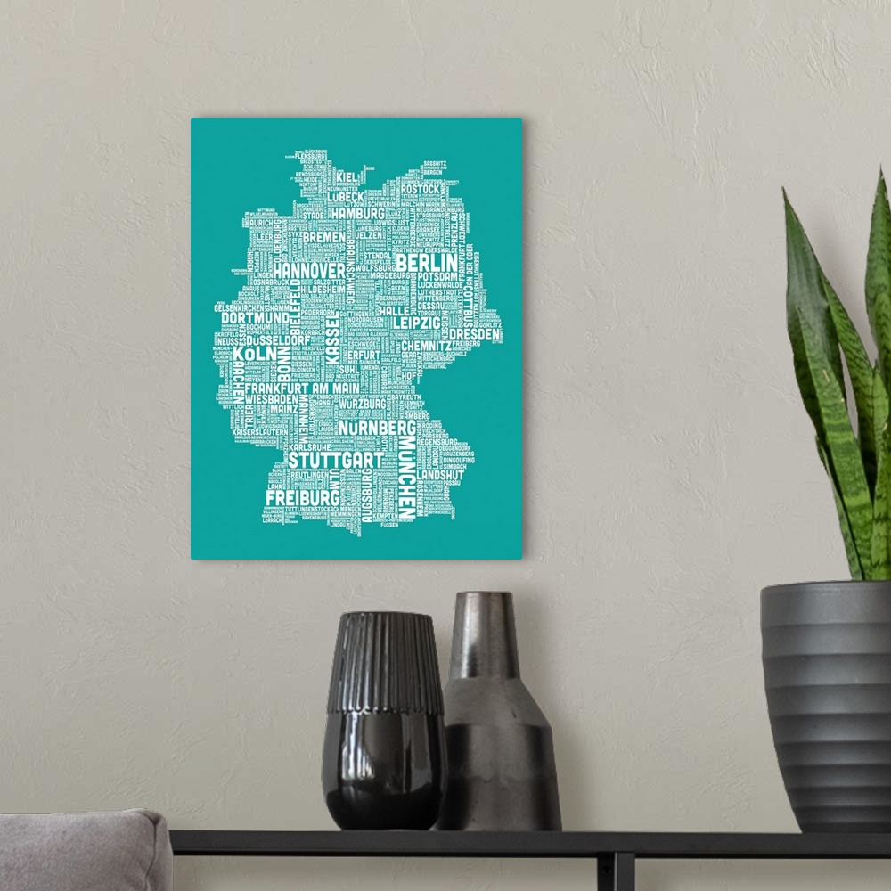 A modern room featuring German Cities Text Map, Turquoise