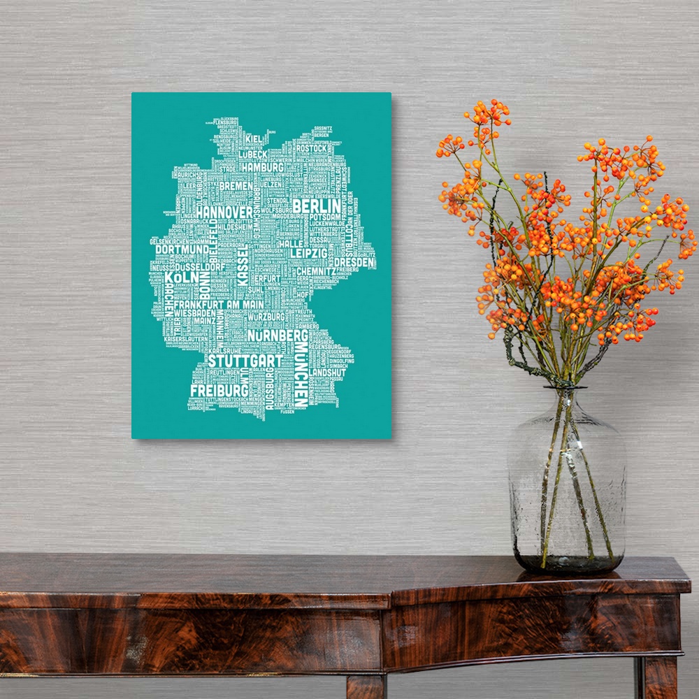 A traditional room featuring German Cities Text Map, Turquoise