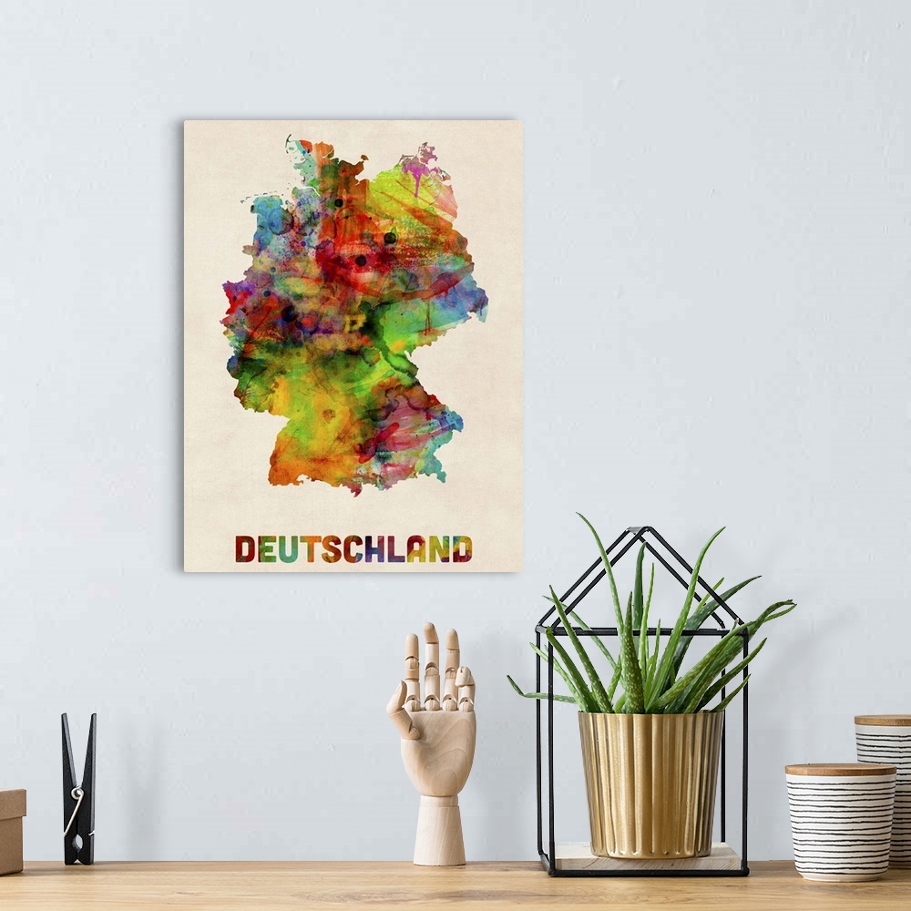 A bohemian room featuring Germany Watercolor Map
