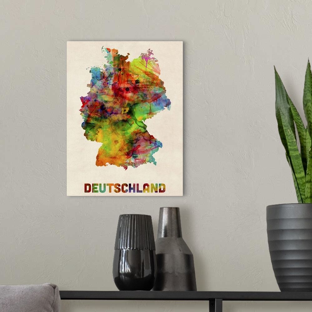 A modern room featuring Germany Watercolor Map