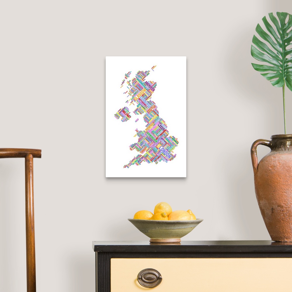 A traditional room featuring Great Britain UK City Text Map, Diagonal Text, White Background