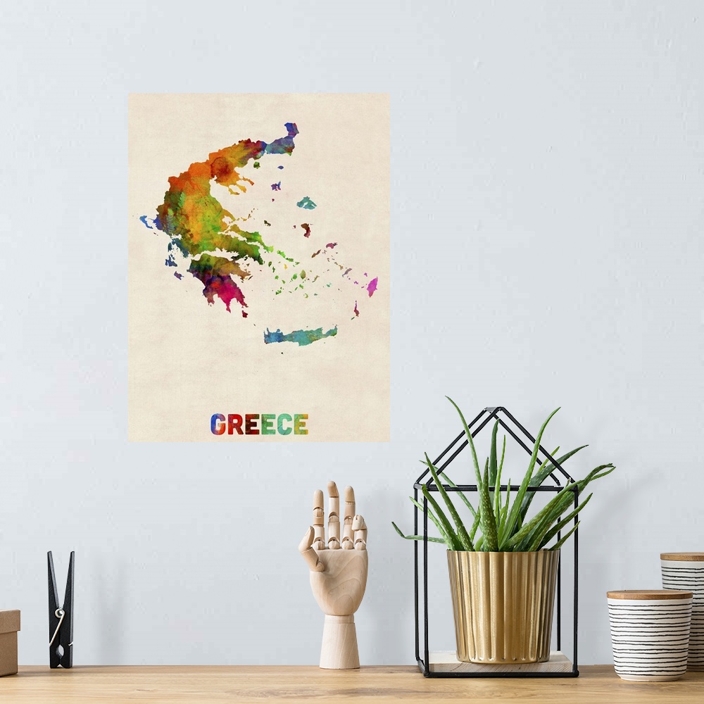 A bohemian room featuring Greece Watercolor Map