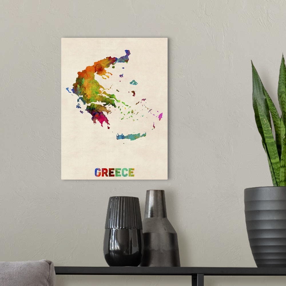 A modern room featuring Greece Watercolor Map