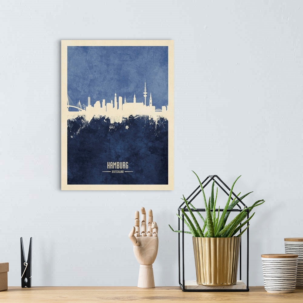 A bohemian room featuring Watercolor art print of the skyline of Hamburg, Germany
