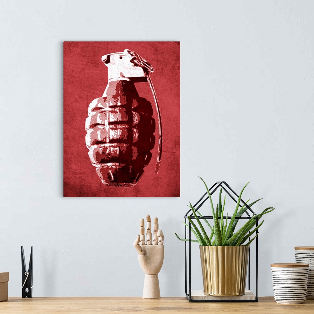 A bohemian room featuring Pineapple Hand Grenade on Red, WWII (WW2), Pop Art