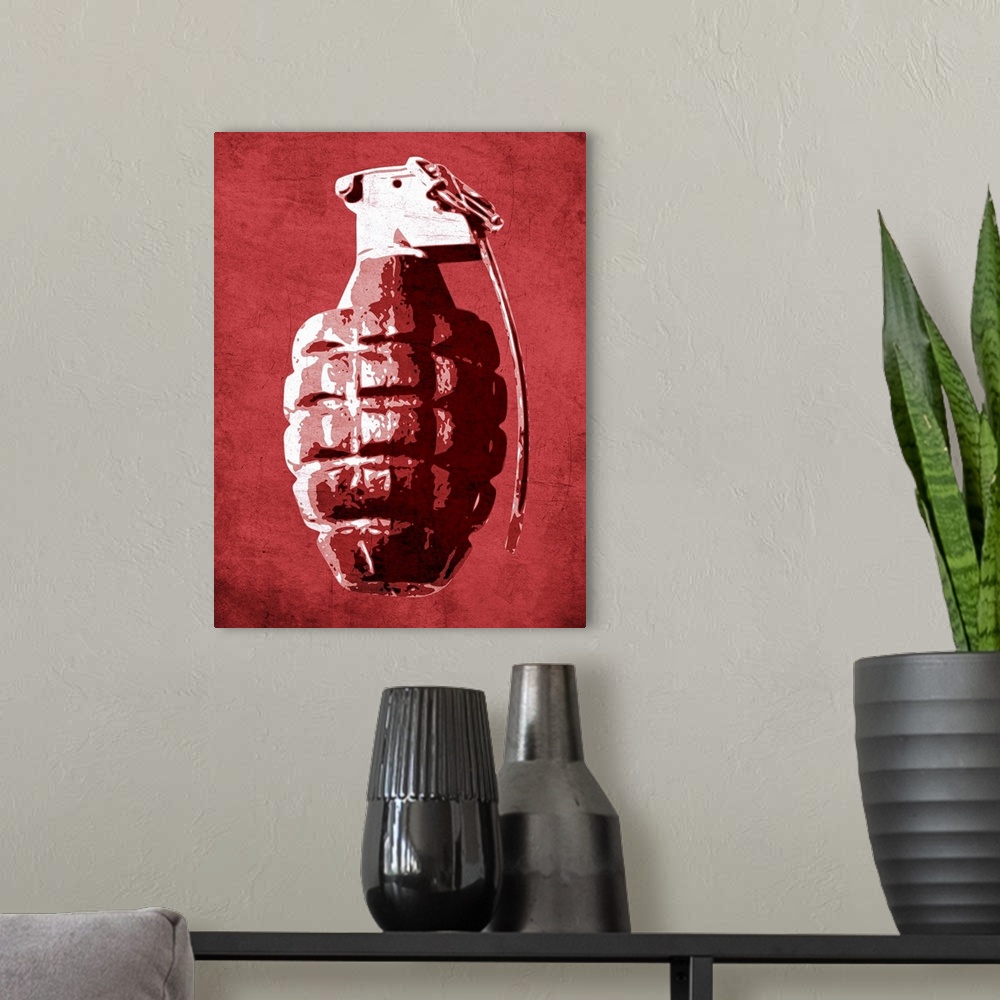 A modern room featuring Pineapple Hand Grenade on Red, WWII (WW2), Pop Art