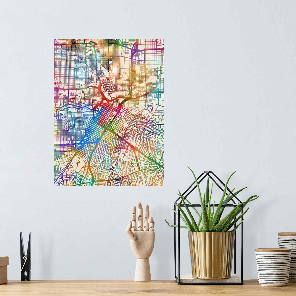 A bohemian room featuring Contemporary colorful city street map of Houston.