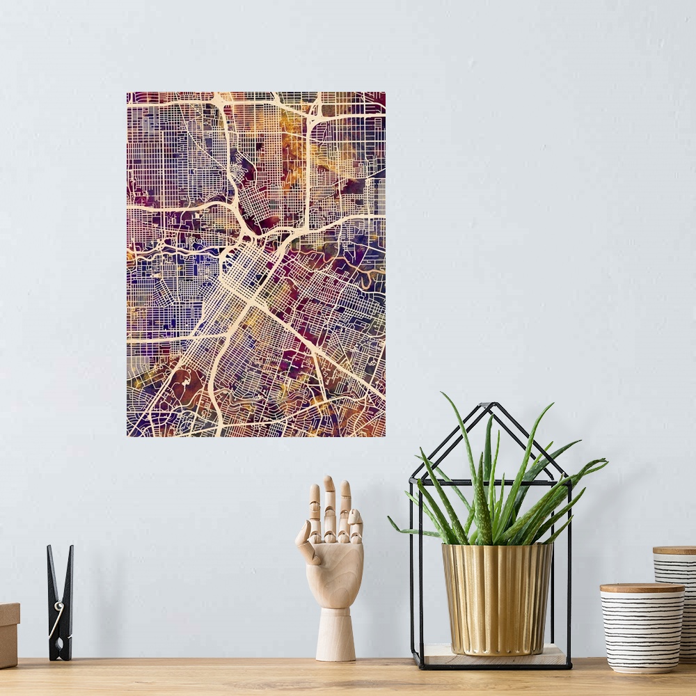 A bohemian room featuring Contemporary colorful city street map of Houston.