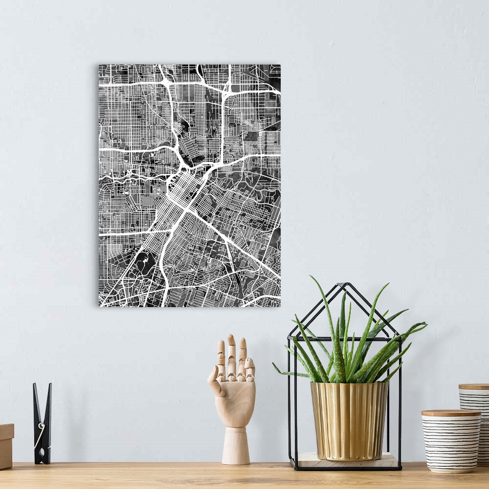 A bohemian room featuring Watercolor street map of Houston, Texas, United States