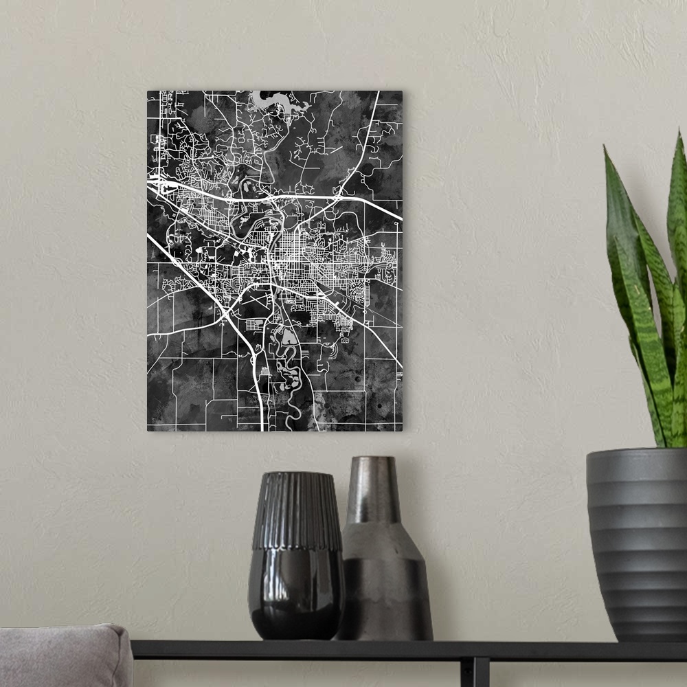 A modern room featuring Watercolor street map of Iowa City, Iowa, United States
