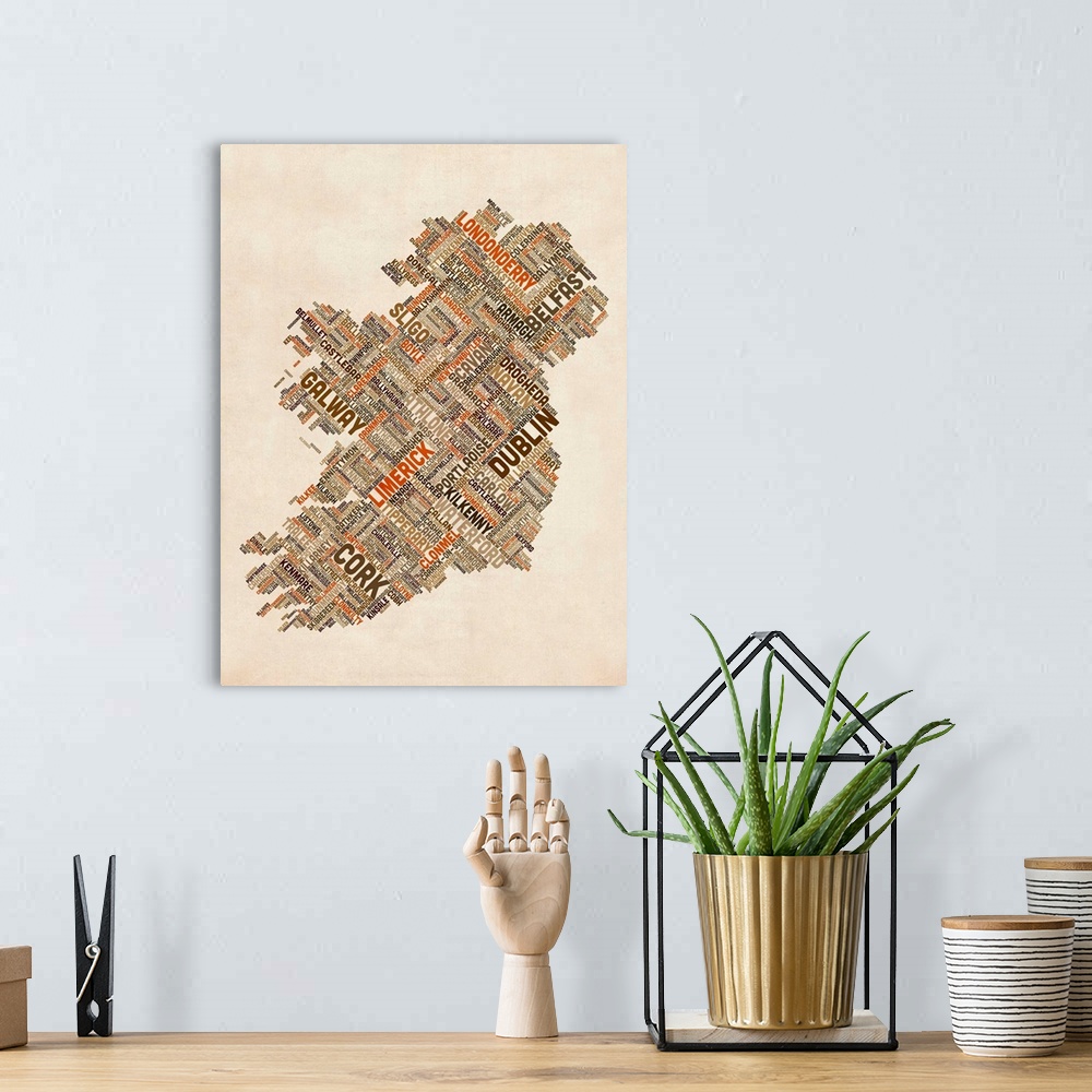 A bohemian room featuring Ireland Eire City Text map