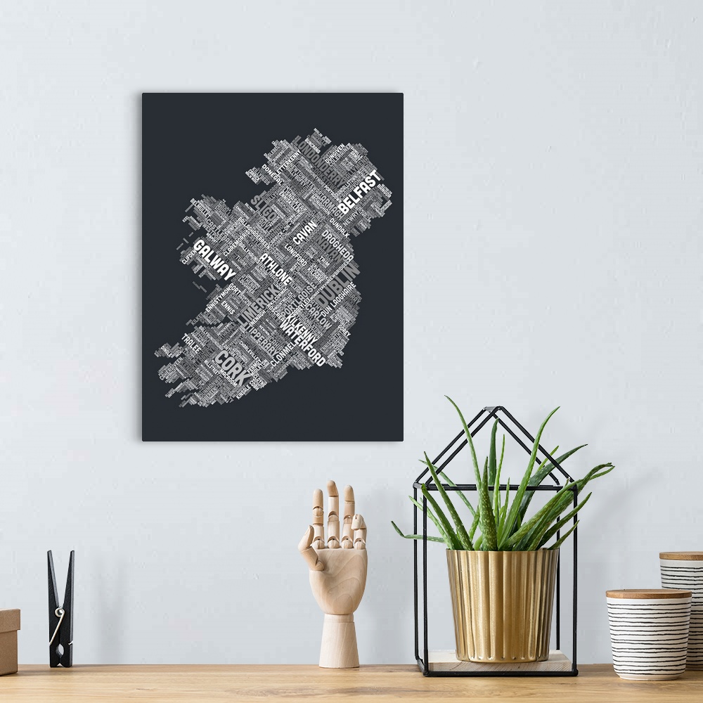 A bohemian room featuring Ireland Eire City Text map
