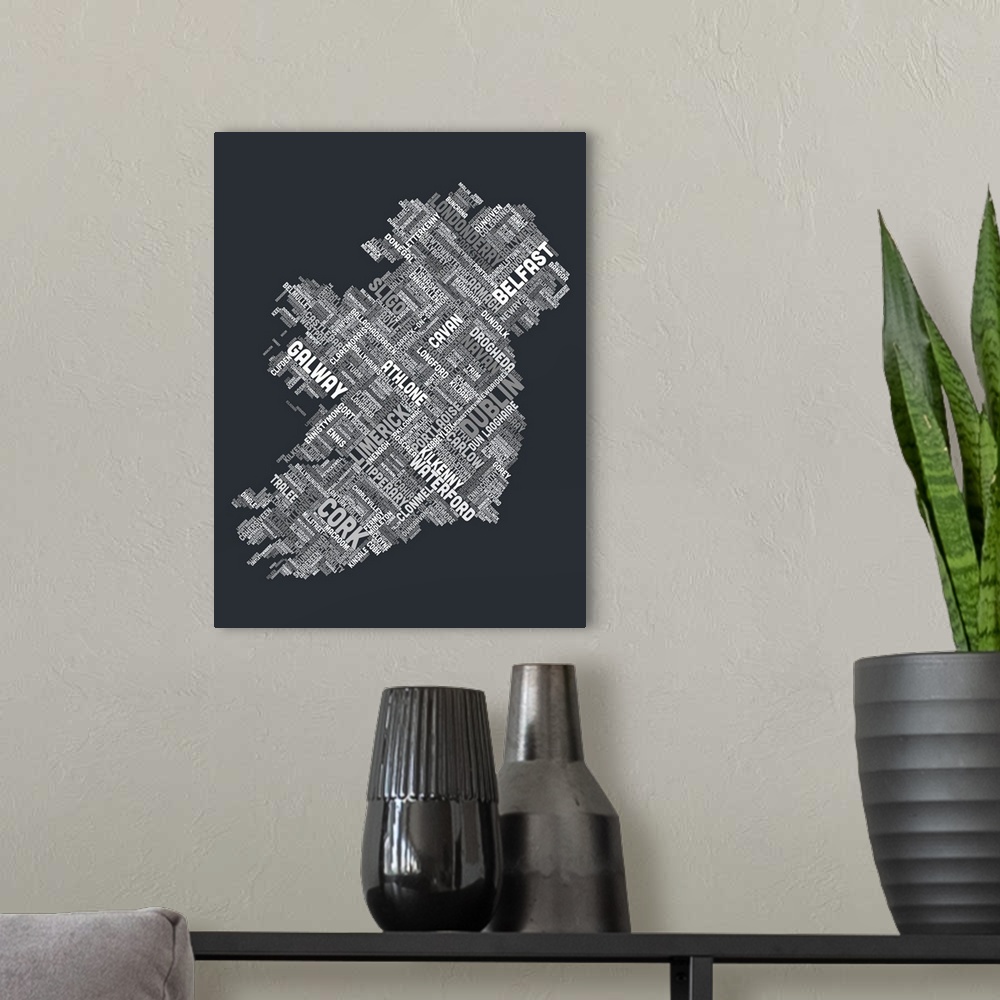 A modern room featuring Ireland Eire City Text map