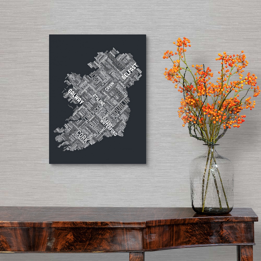 A traditional room featuring Ireland Eire City Text map