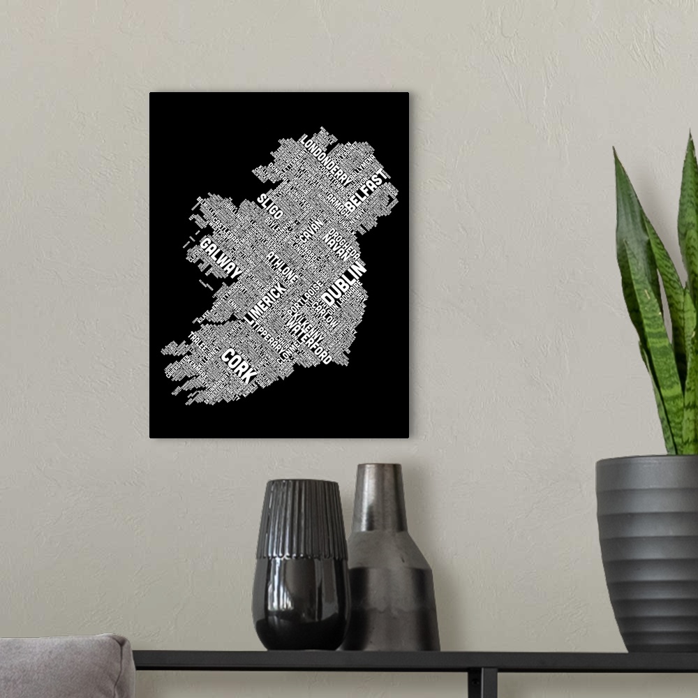 A modern room featuring Contemporary typography artwork of Eire City in Ireland.