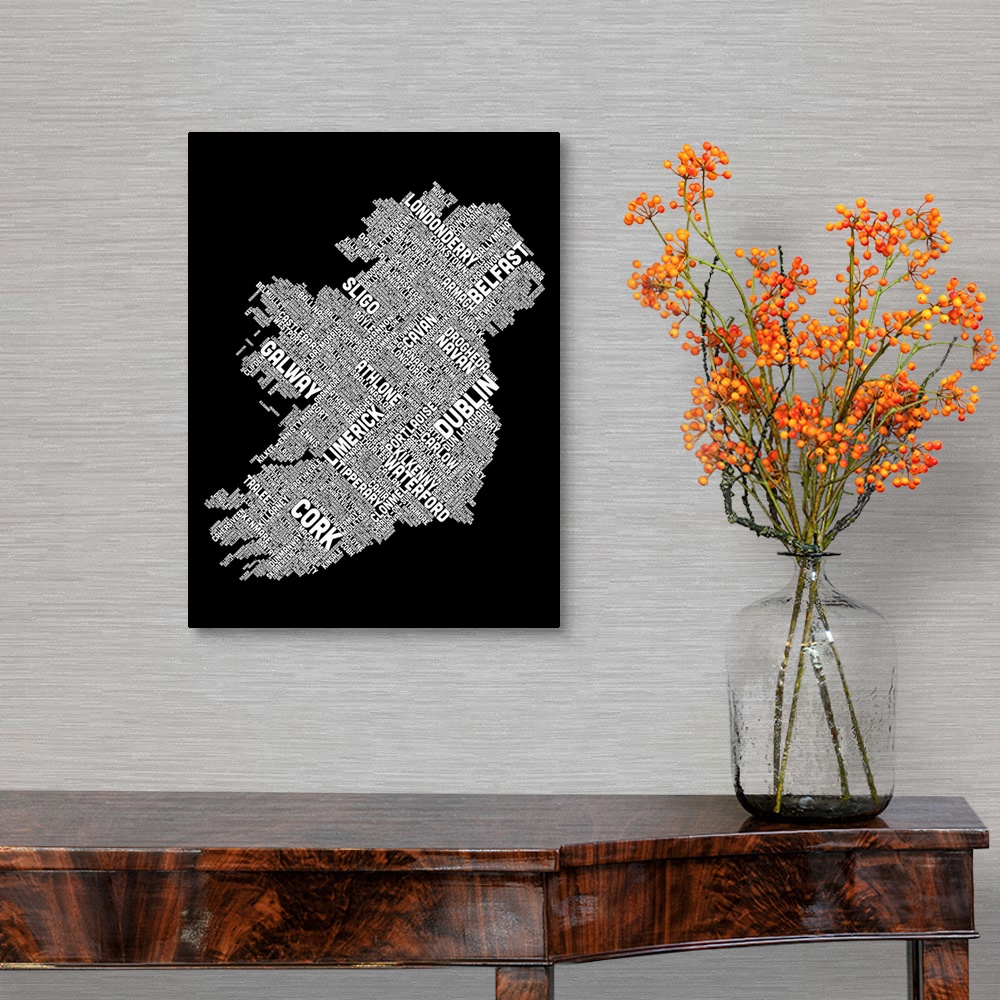 A traditional room featuring Contemporary typography artwork of Eire City in Ireland.