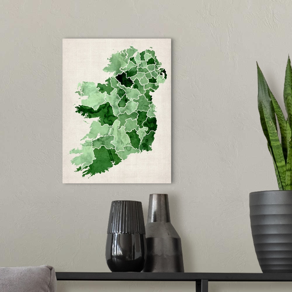 A modern room featuring Ireland Watercolor Map
