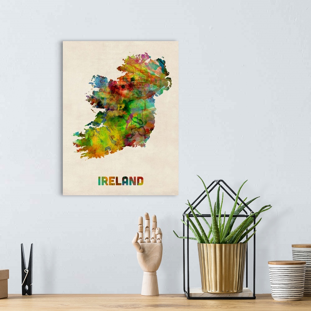 A bohemian room featuring Ireland Watercolor Map