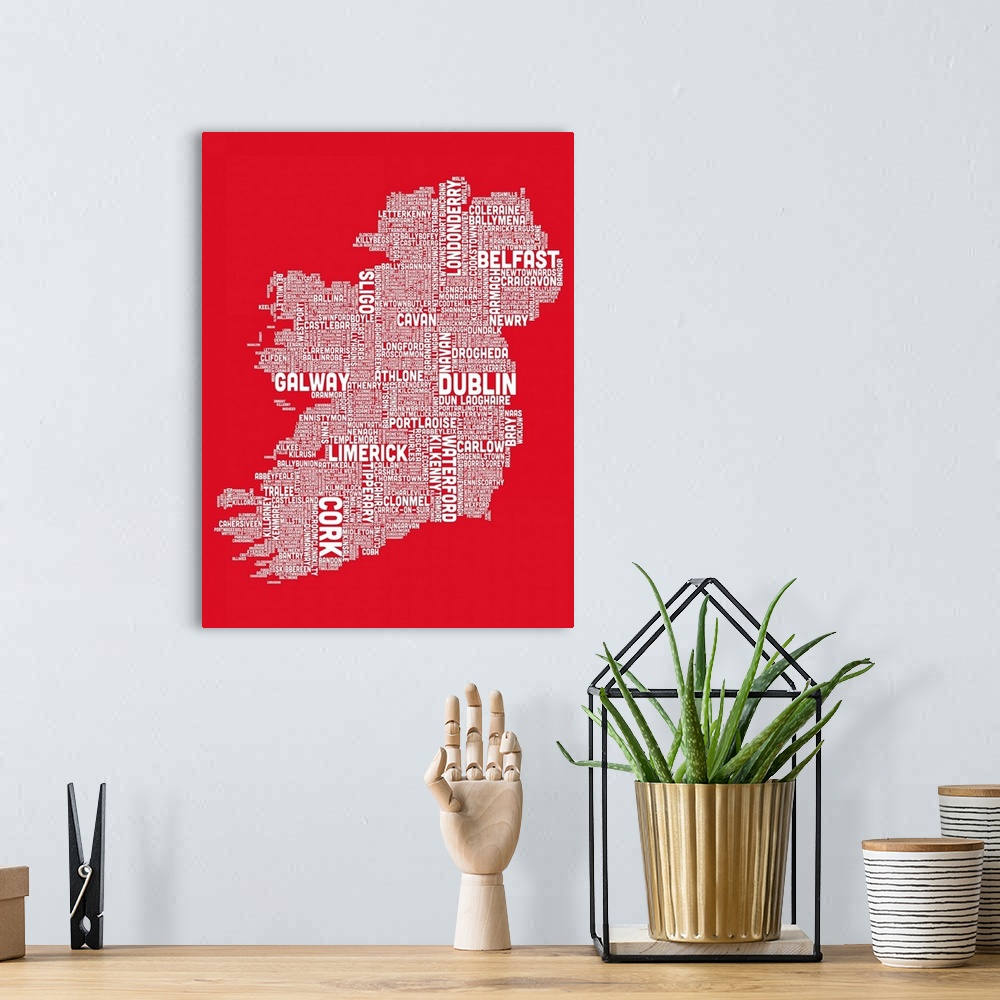A bohemian room featuring Irish Cities Text Map, Red