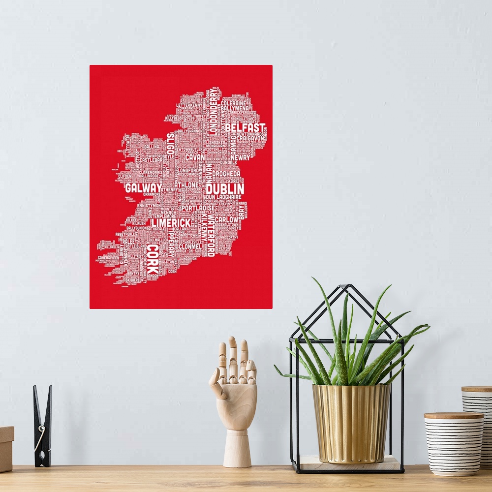 A bohemian room featuring Irish Cities Text Map, Red