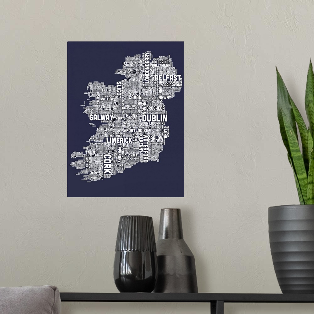 A modern room featuring Irish Cities Text Map, Slate