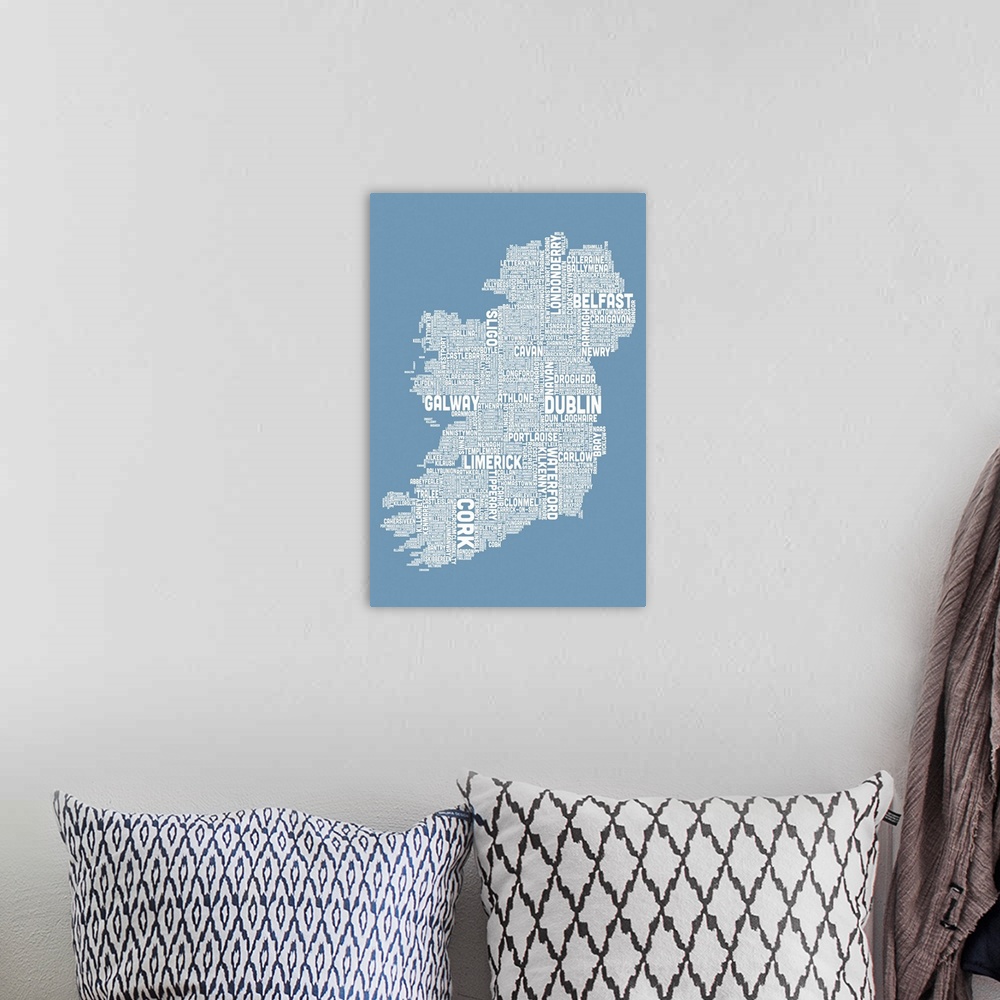 A bohemian room featuring Irish Cities Text Map, Steel