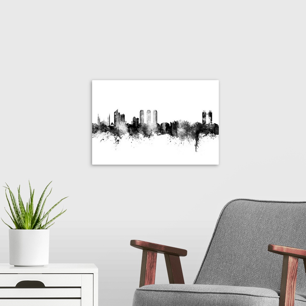 A modern room featuring Watercolor art print of the skyline of Islamabad, Pakistan