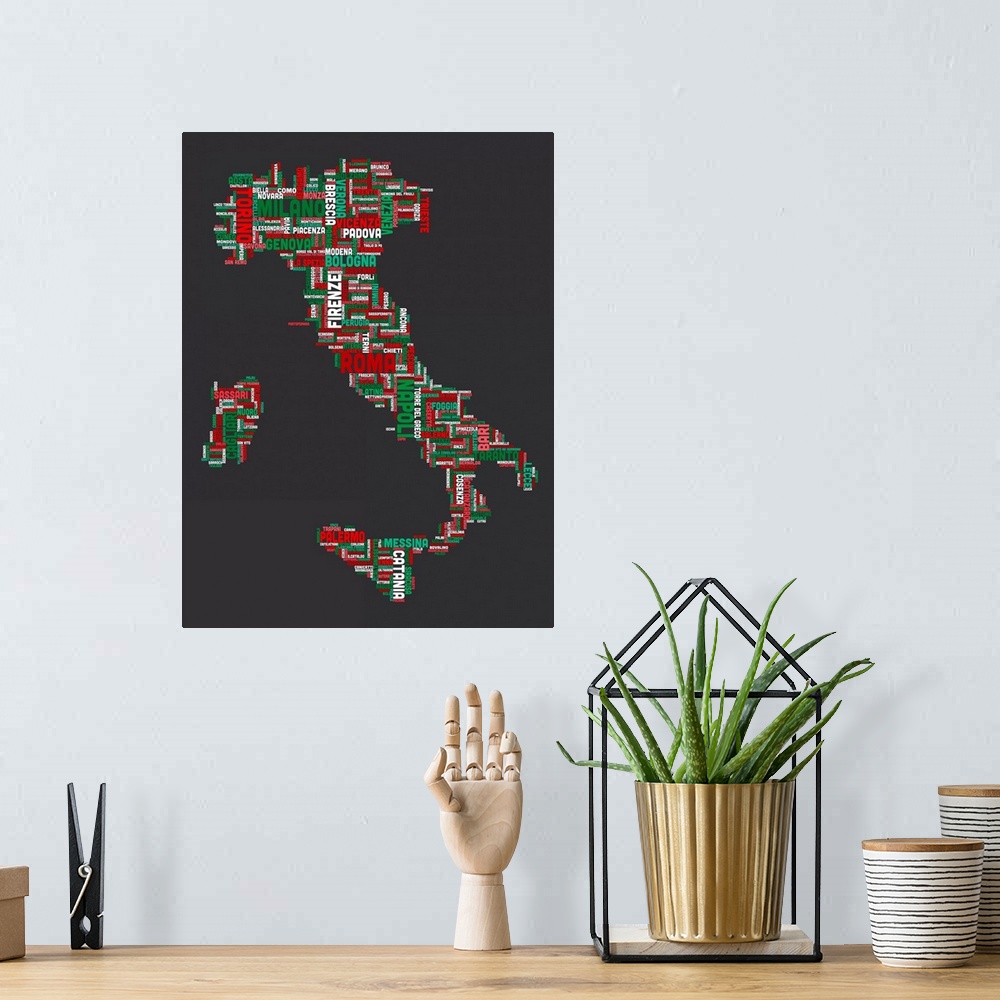 A bohemian room featuring Italian Cities Text Map, Italian Colors on Grey
