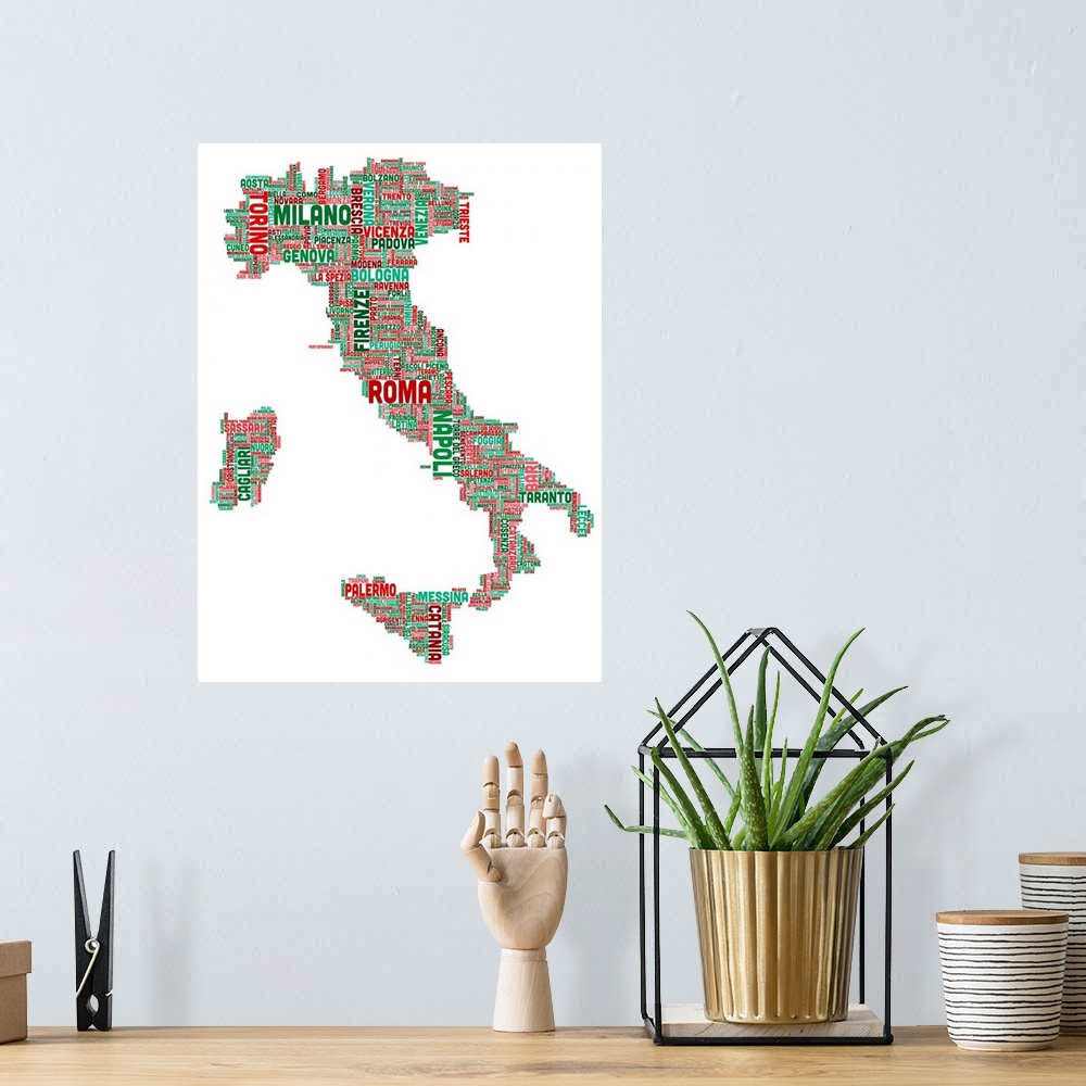A bohemian room featuring Italian Cities Text Map, Italian Colors on White