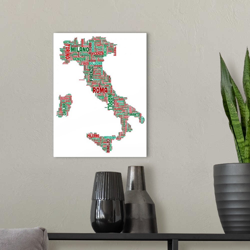 A modern room featuring Italian Cities Text Map, Italian Colors on White