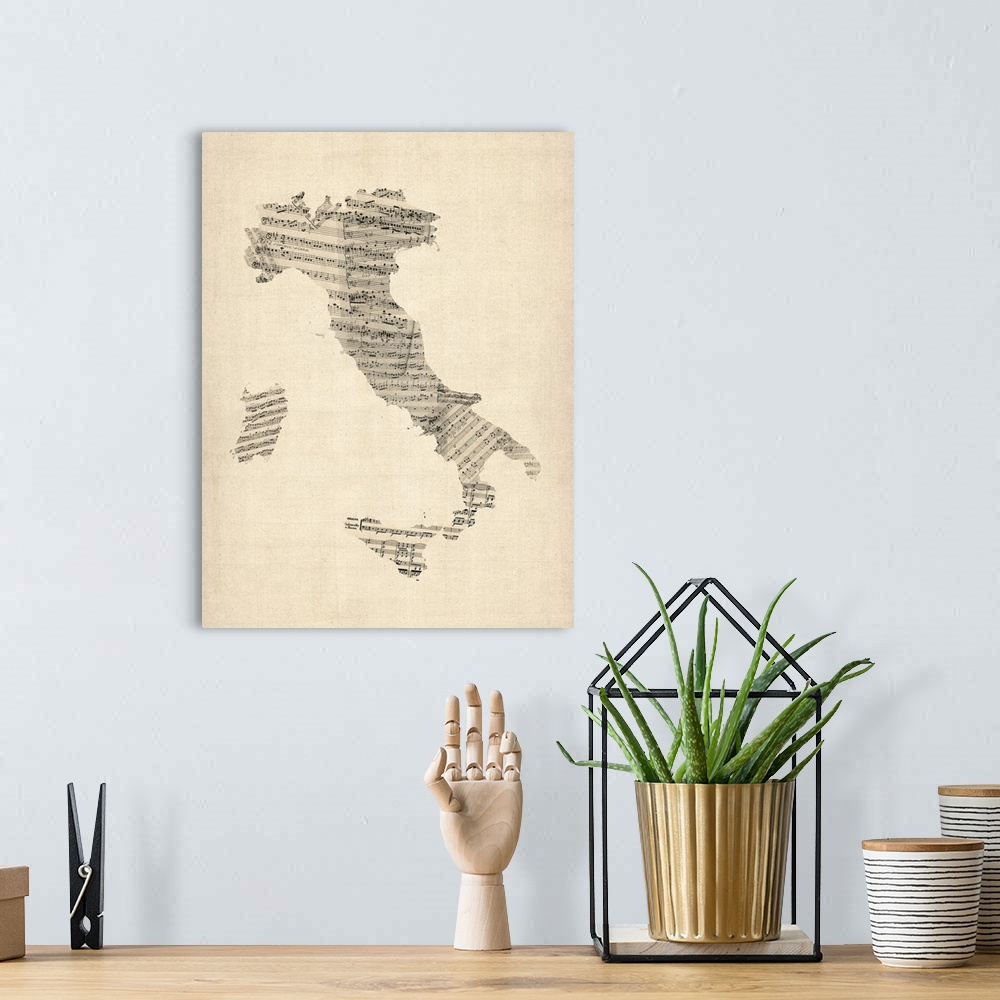 A bohemian room featuring Italy Sheet Music Map