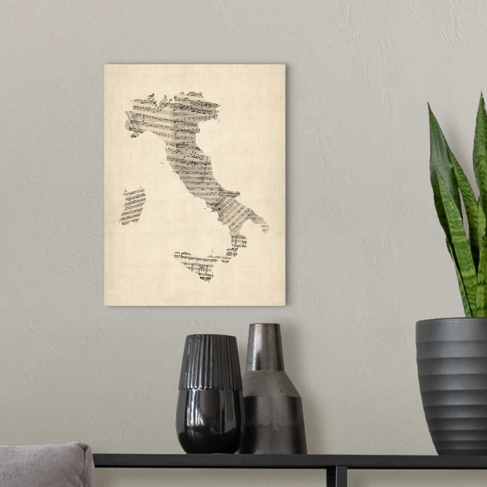 A modern room featuring Italy Sheet Music Map