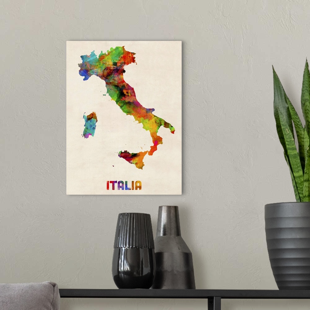 A modern room featuring Italy Watercolor Map
