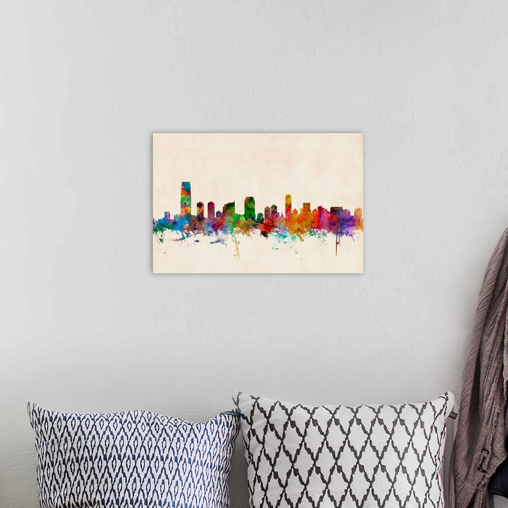 A bohemian room featuring Jersey City Skyline