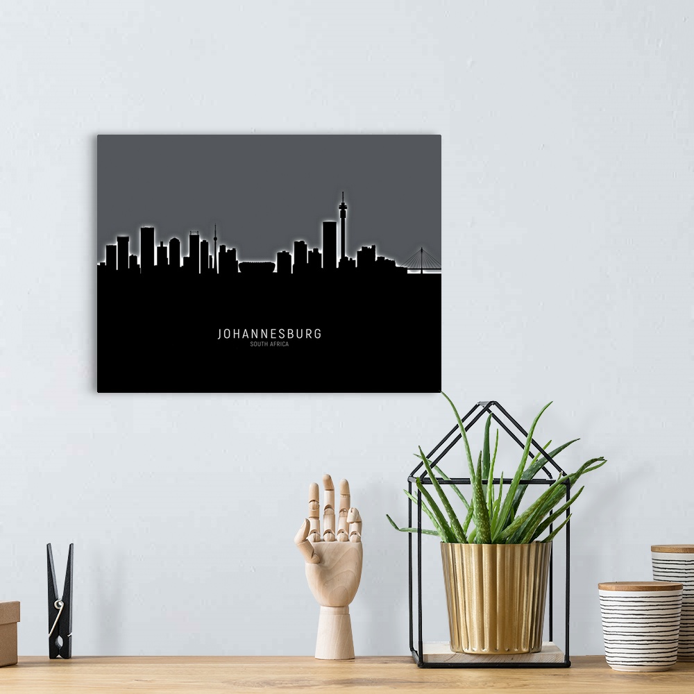 A bohemian room featuring Skyline of Johannesburg, South Africa.