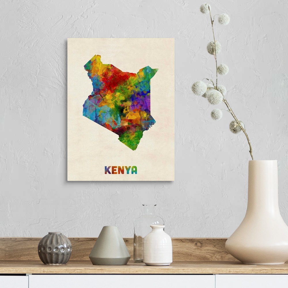 A farmhouse room featuring A watercolor map of Kenya