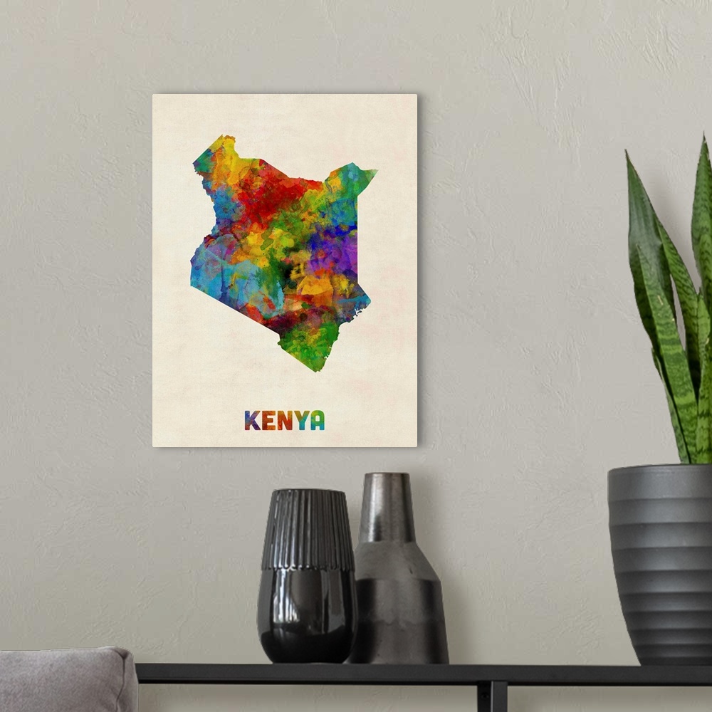 A modern room featuring A watercolor map of Kenya