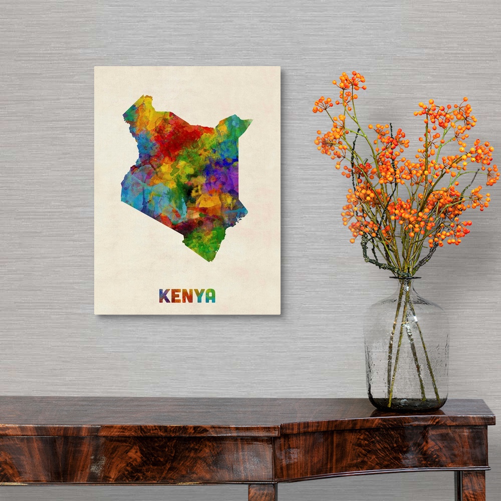 A traditional room featuring A watercolor map of Kenya