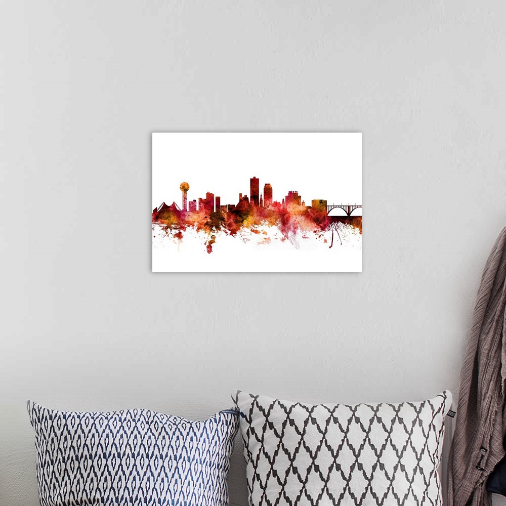 A bohemian room featuring Watercolor art print of the skyline of Knoxville, Tennessee, United States