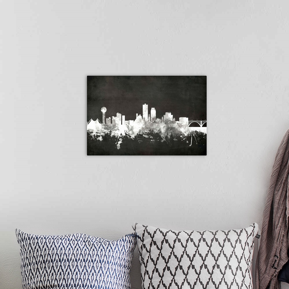 A bohemian room featuring Art print of the skyline of Knoxville, Tennessee, United States.