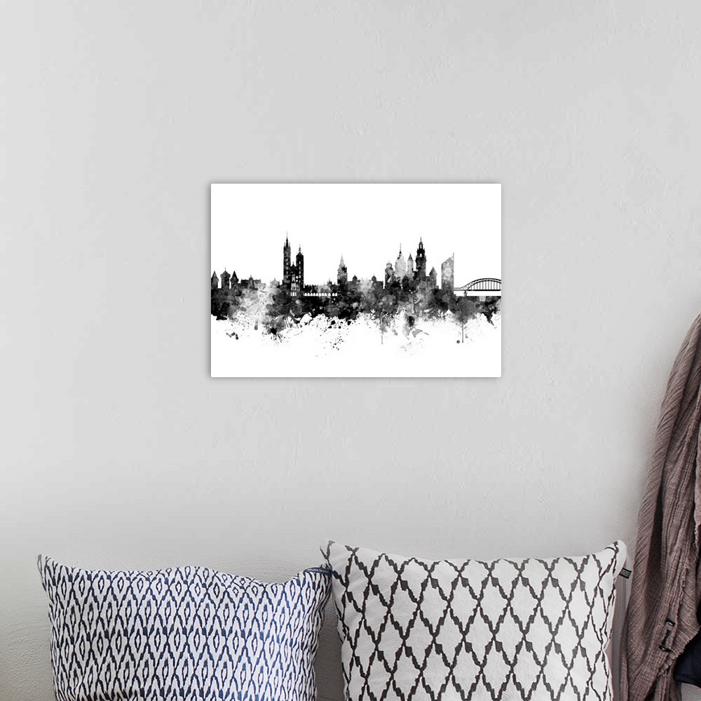 A bohemian room featuring Watercolor art print of the skyline of Krakow, Poland.