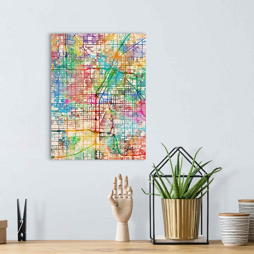 A bohemian room featuring Contemporary colorful city street map of Las Vegas.